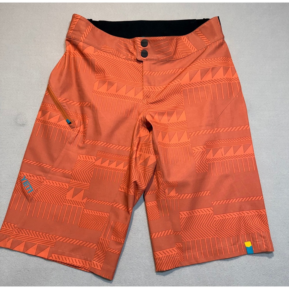 Yeti Cycles Womens Dawson Mountain Bike Shorts Geometric Pattern Orange Large